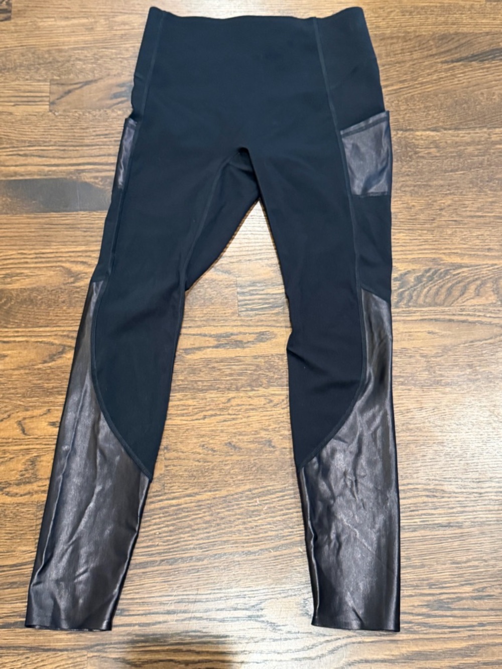 Spanx Faux Leather Panel Leggings Black Moto Style High Rise Size S